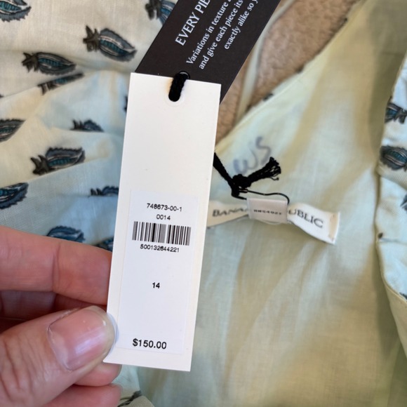 Banana Republic Viscose-Linen Ruched Midi Dress, Green Botanical Print 14 NWT - Picture 6 of 16